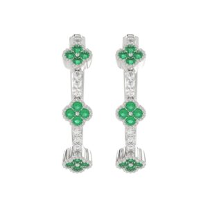 14K WHITE GOLD 1/2CT ROUND DIAMOND LADIES HOOP EARRINGS (ROUND EMERALD DIAMOND 1/3CT)