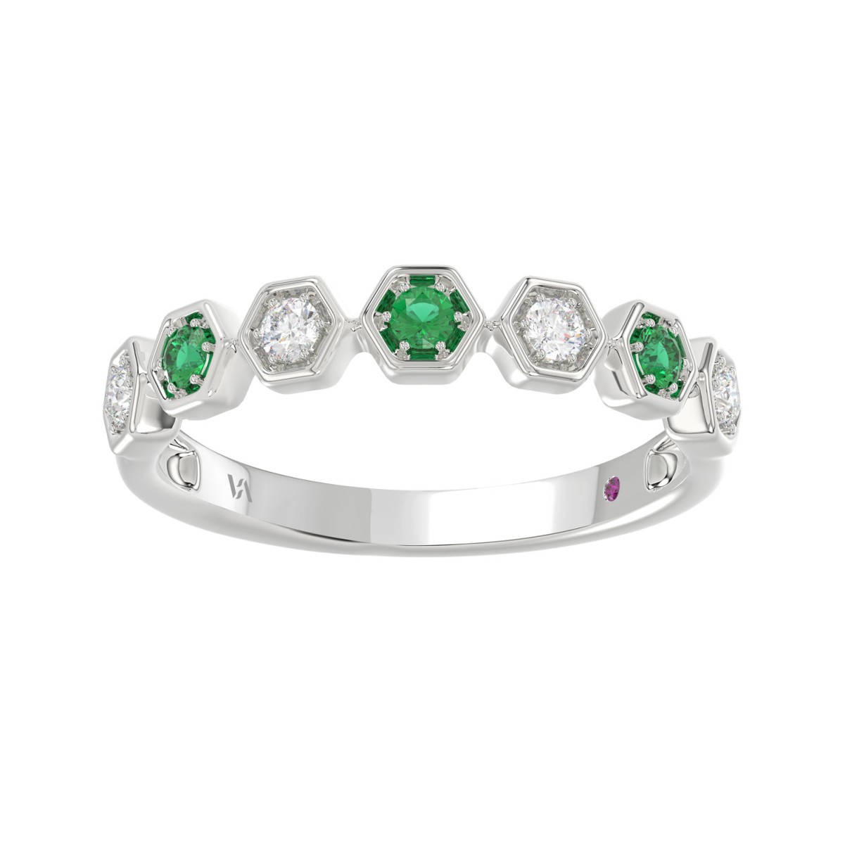 VA33296W-10K-1201x1201.jpg 10K WHITE GOLD 1/4CT ROUND DIAMOND LADIES BAND (ROUND EMERALD DIAMOND 1 1/10CT) - Image 1