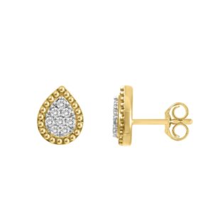 STERLING SILVER YELLOW 1/5CT ROUND DIAMOND LADIES EARRINGS