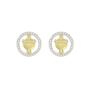 STERLING SILVER YELLOW 1/4CT ROUND DIAMOND LADIES EARRINGS