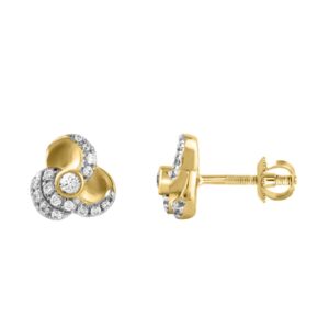 STERLING SILVER YELLOW 1/6CT ROUND DIAMOND LADIES EARRINGS