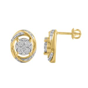 STERLING SILVER YELLOW 1/6CT ROUND DIAMOND LADIES EARRINGS